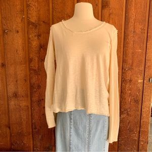 Anthropologie Long Sleeve Cream Scoop Neck Top